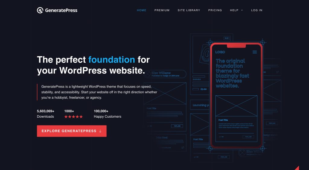 the front cover page of GeneratePress.